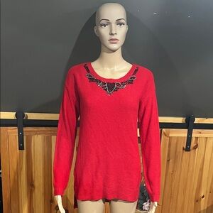 Nicole by Nicole Miller Red Sweater with Beaded Embellishment